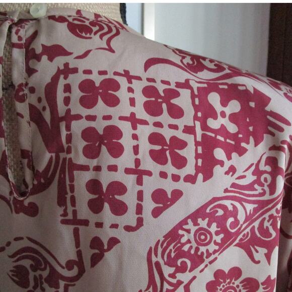 Vintage 80s 90s New Editions Taupe Maroon Abstract Blouse Size L Long Sleeve - Picture 8 of 15